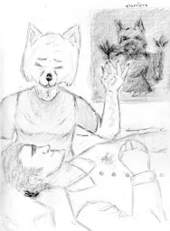 A Tibetan Fox drops powder on the chest of her soulmate.