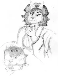 Fig and a hamster blankly stare at each other.