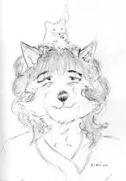 Husky girl with a hamster smoking a tiny cigarette in her messy hair.
