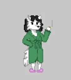 Pixel-art Fig smoking in her bathrobe.