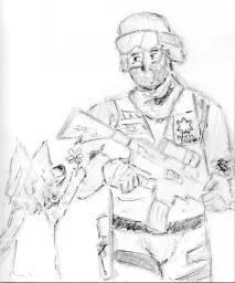 A Federal Policeman receiving a flower from a small anthro girl.